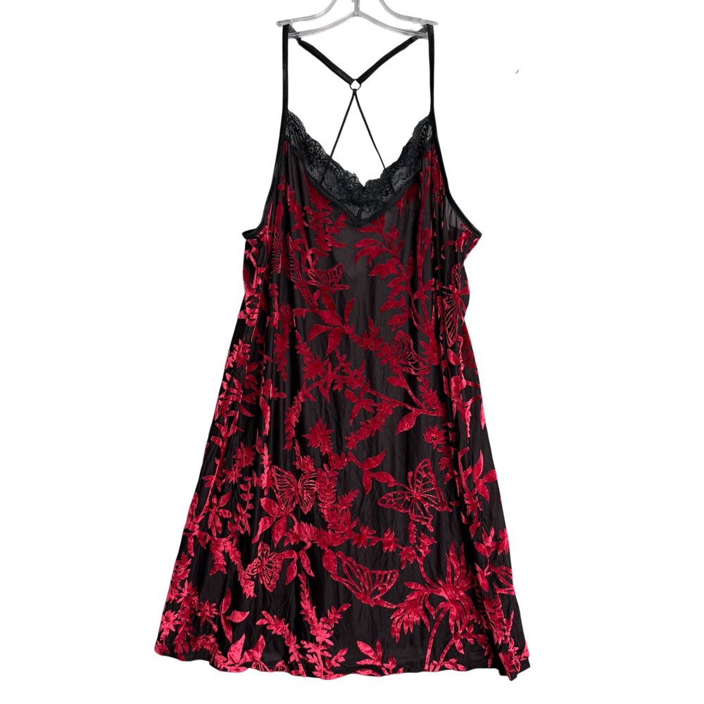 Linea Donatella Mariposa Burnout Velvet Chemise Womens L Two Tone Lace Trim